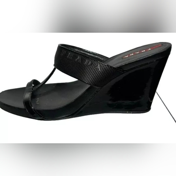 Prada Black patent leather open toe slide wedge platform shoe EU 39.5 US 9.5 - Picture 3 of 4